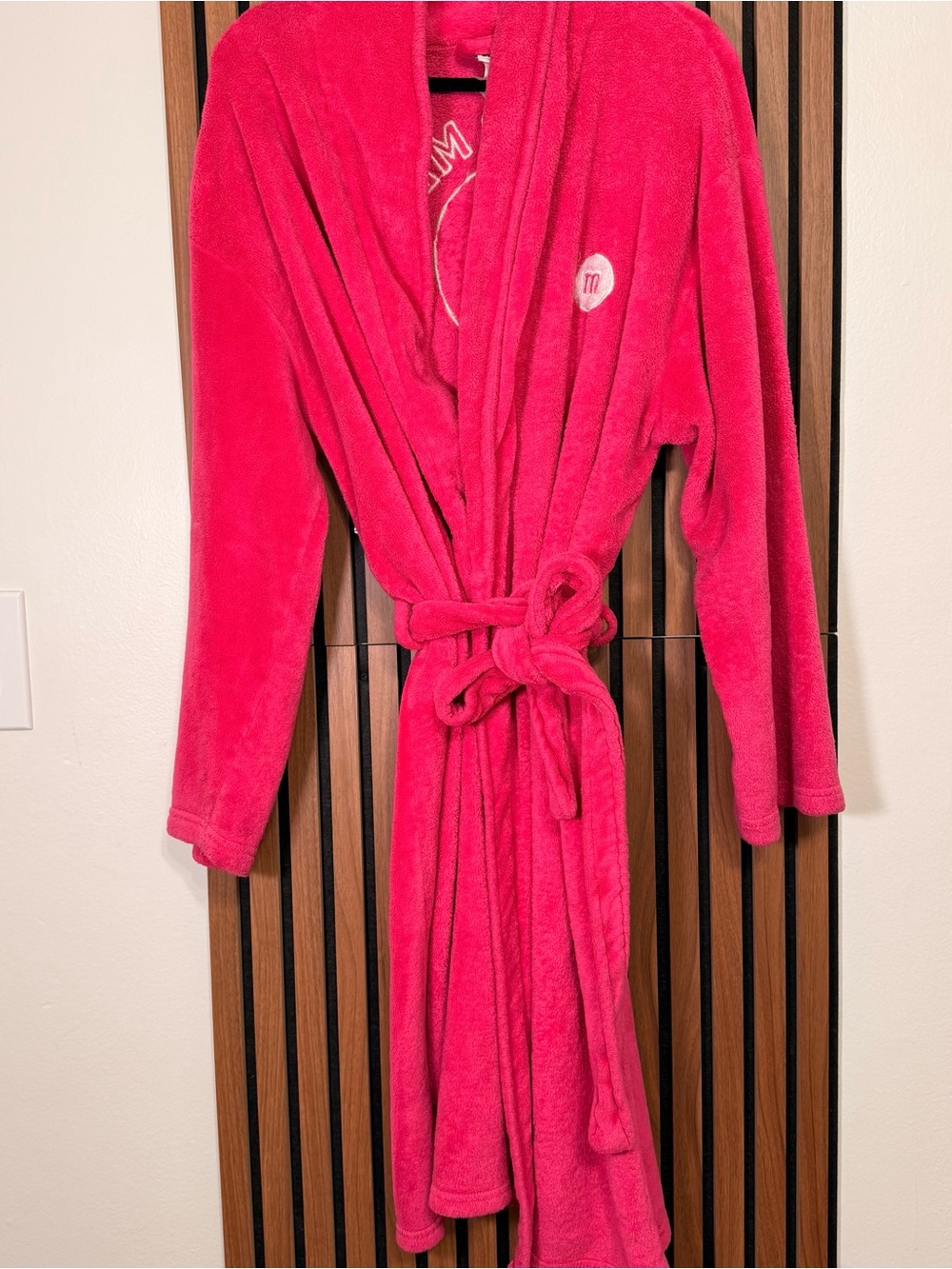 M&M's Pink Fleece Embroidered Logo Belted Robe Women's XL